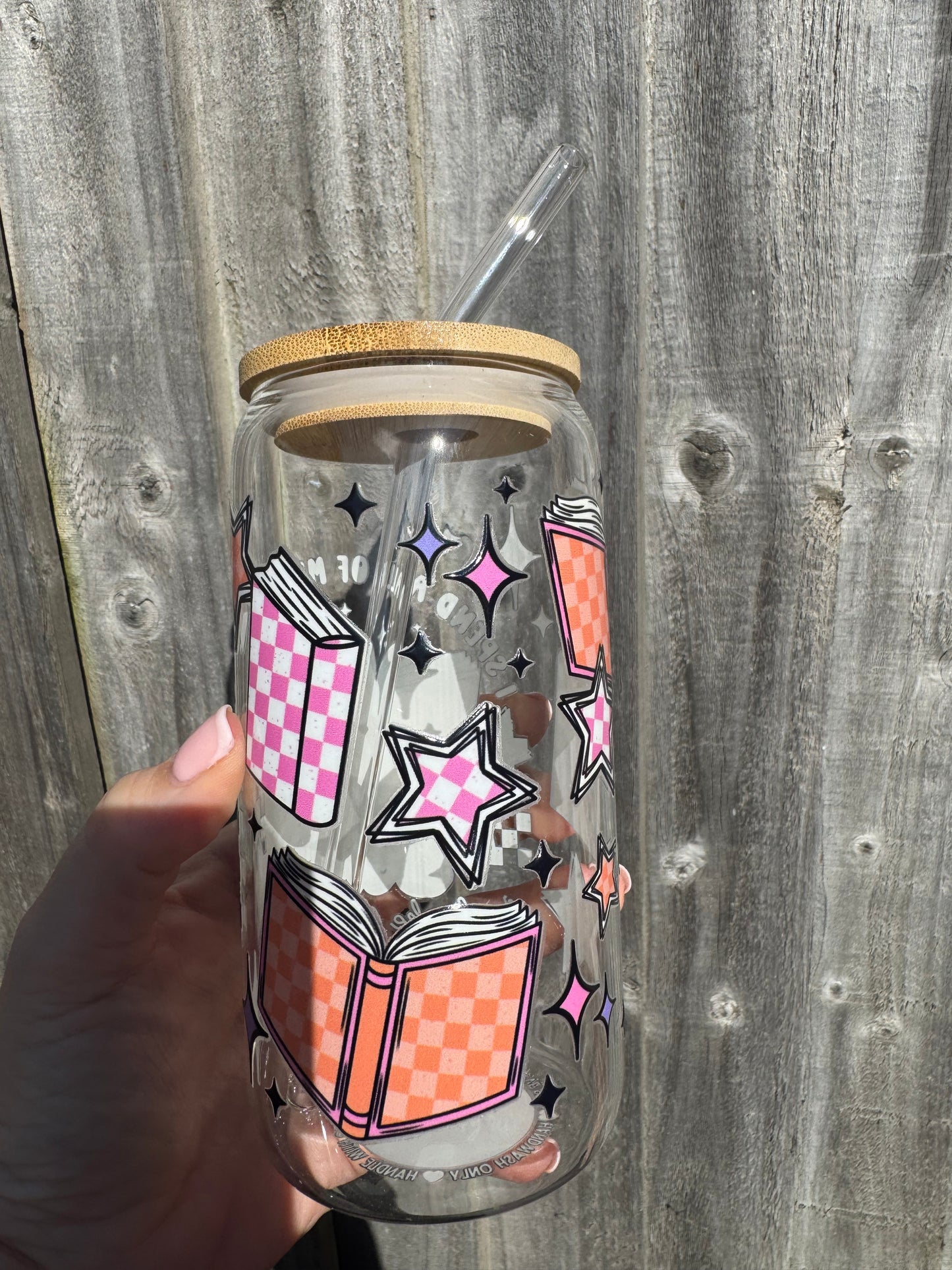 Bookish 16oz Glass Libbey can with glass straw