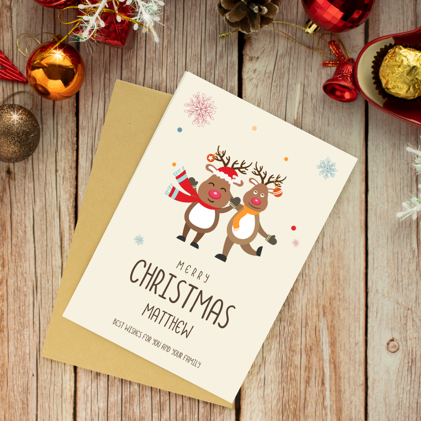 Personalised Merry Christmas Card | Cute Dancing Reindeer Christmas Card | Funny Custom Holiday Card for Friends, Kids, Him or Her
