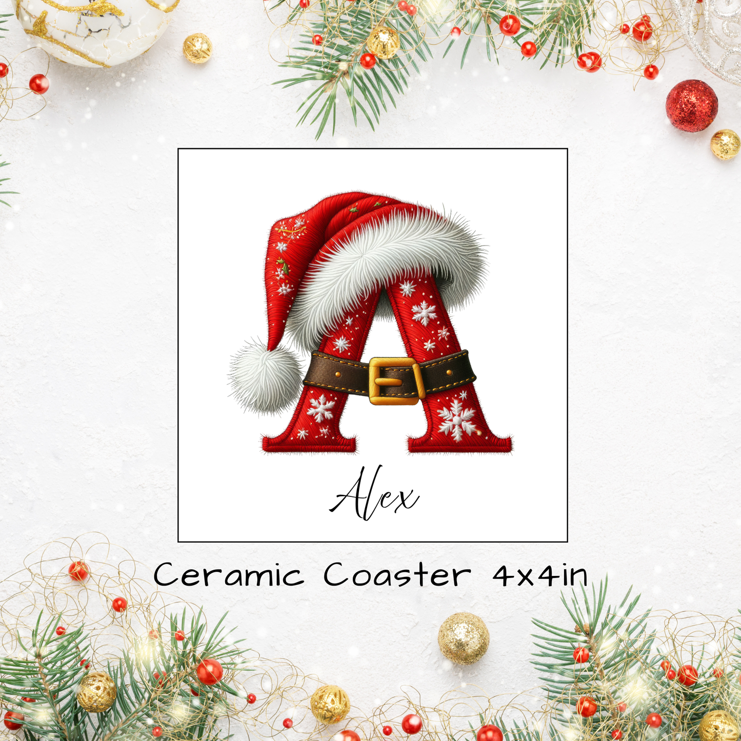 Christmas Themed Ceramic Square Coasters 4 x 4 inches - 10 designs to choose from