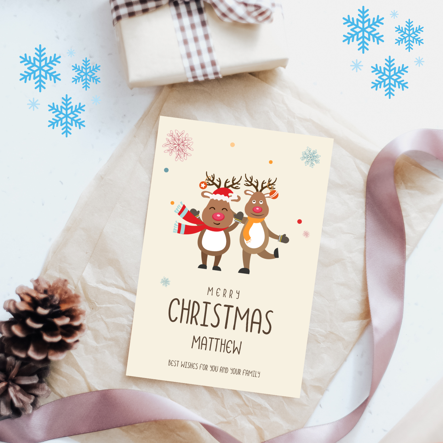 Personalised Merry Christmas Card | Cute Dancing Reindeer Christmas Card | Funny Custom Holiday Card for Friends, Kids, Him or Her