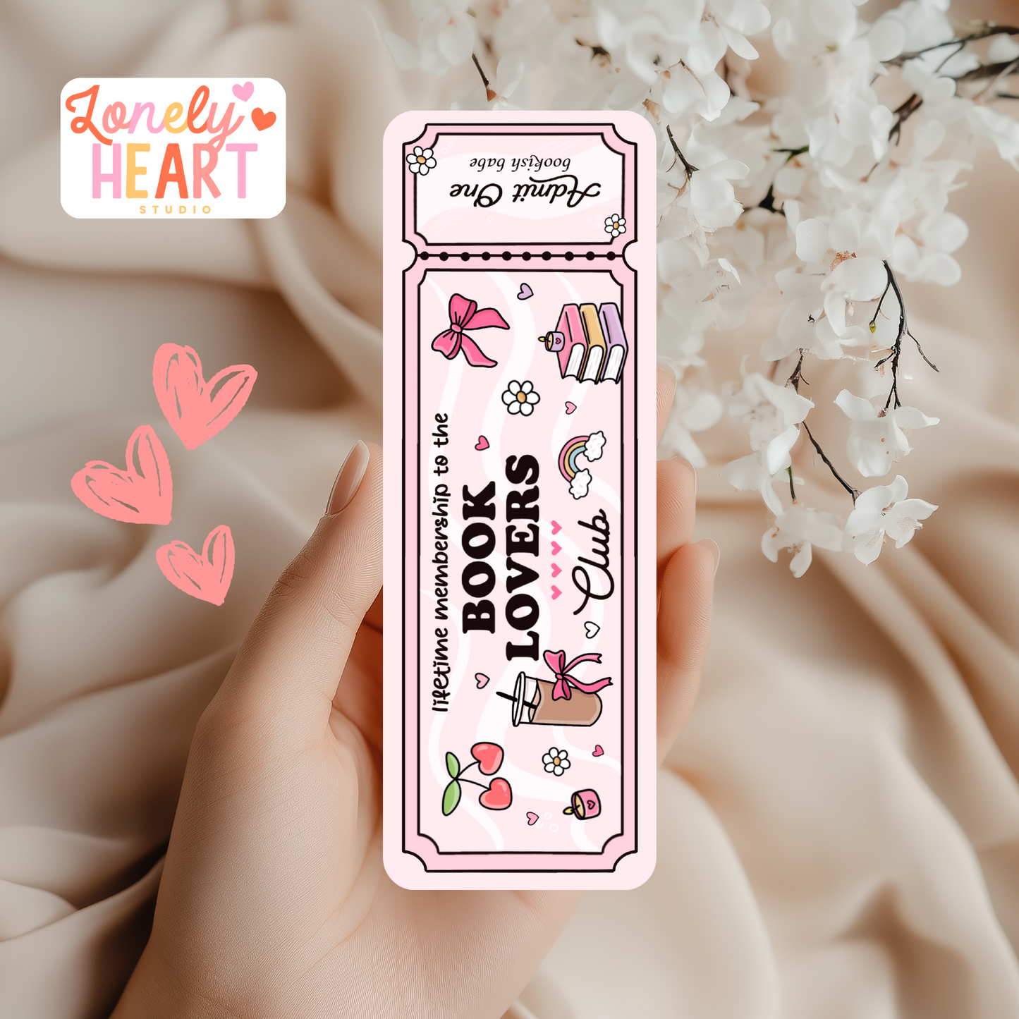 🎟️ Lifetime Membership – Book Lovers Club Admit One Bookmark 🎀☕