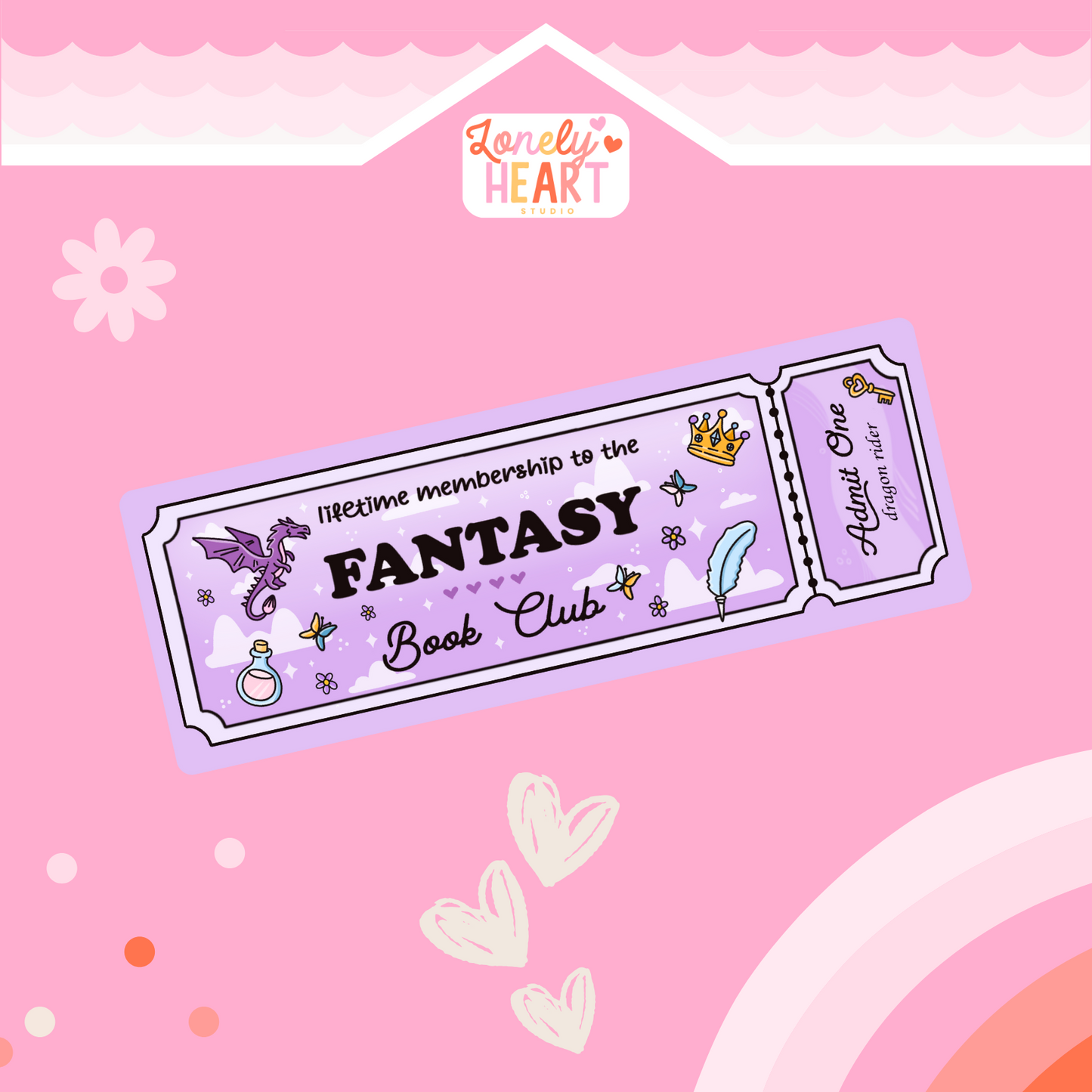 🐉 Lifetime Membership – Fantasy Book Club Dragon & Potion Ticket Bookmark 👑✨