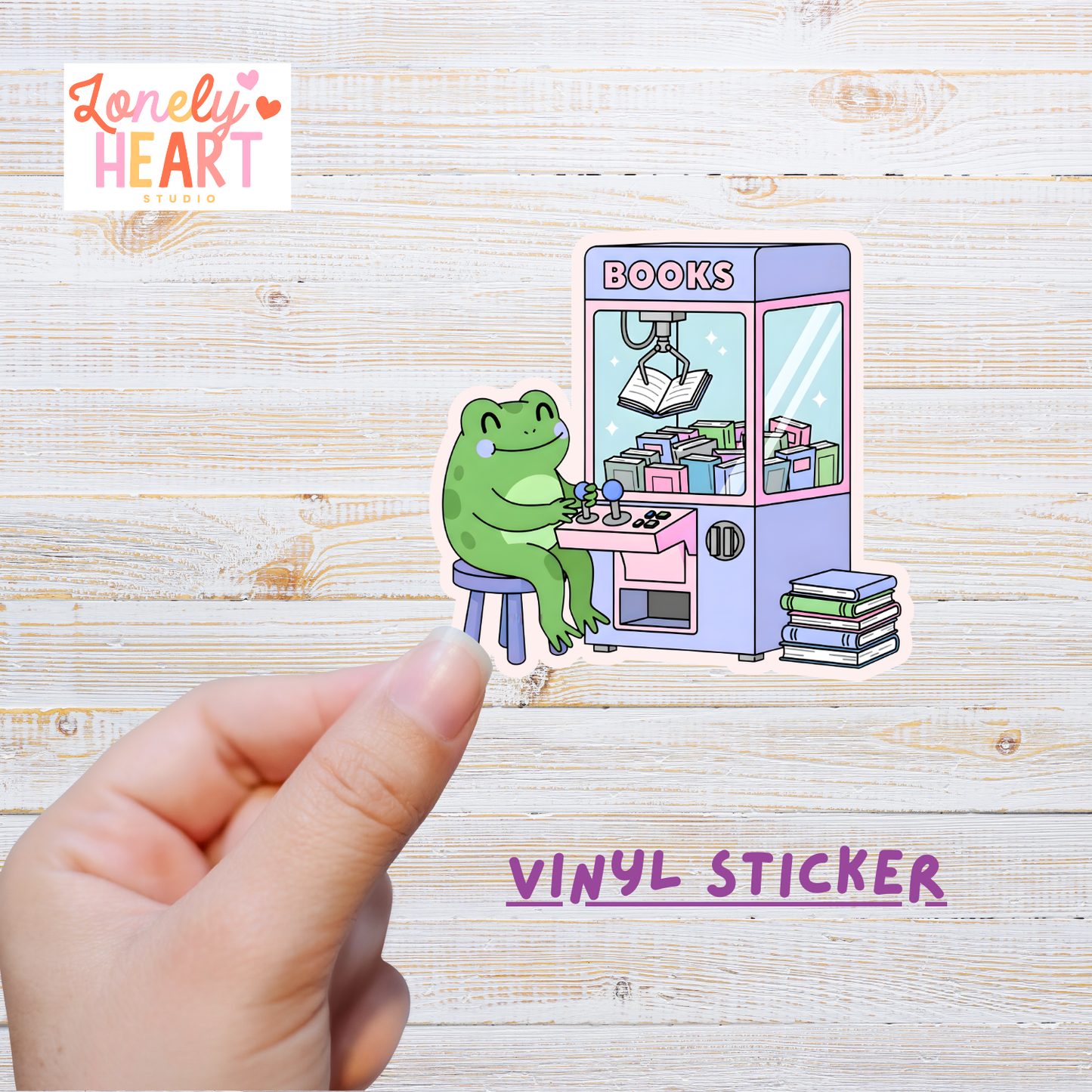Bookish Claw Arcade Machine Vinyl Sticker – Cute Aesthetic 💜