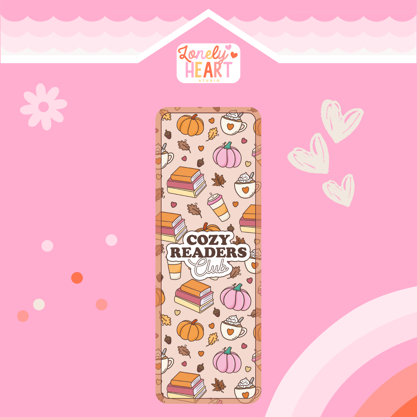 ☕ Cozy Readers Club Bookmark – Pumpkins, Books & Coffee 🎃📚✨