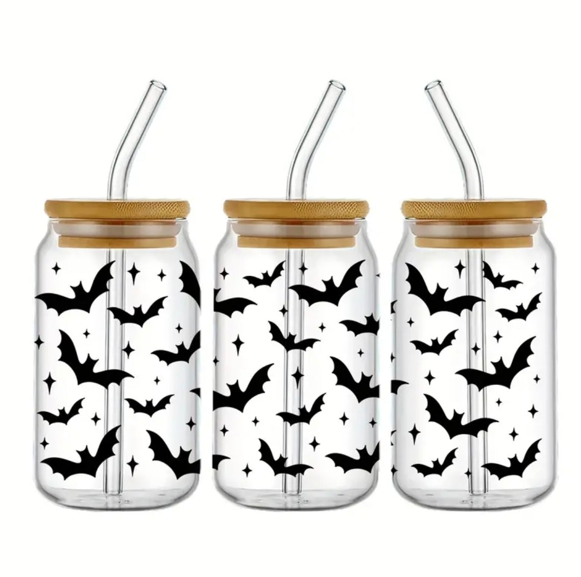 Halloween Themed - 480ml Glass can with bamboo lid and straw