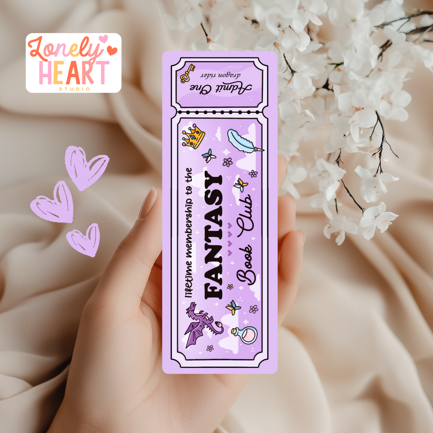 🐉 Lifetime Membership – Fantasy Book Club Dragon & Potion Ticket Bookmark 👑✨