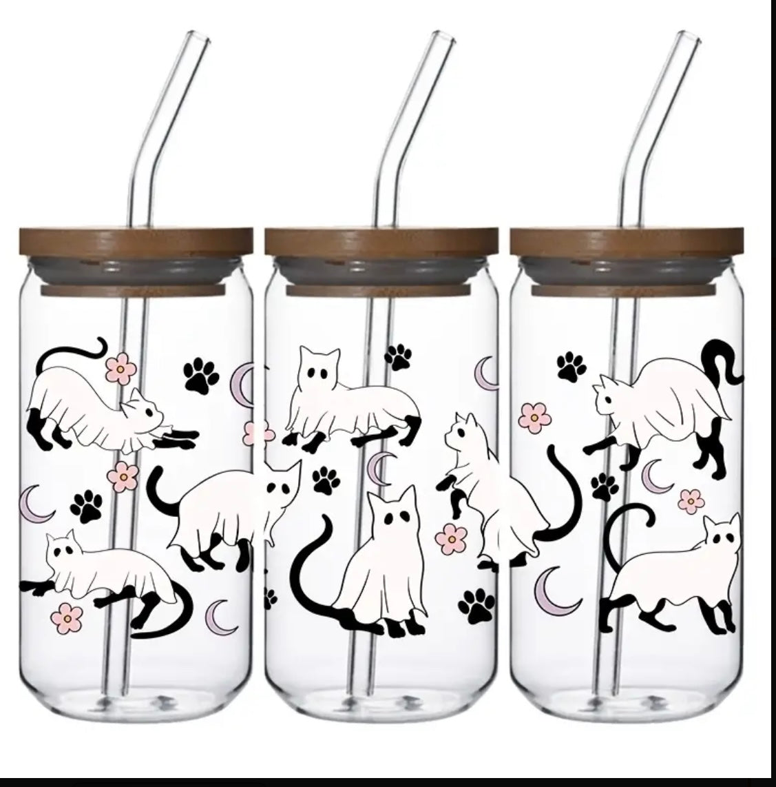 Halloween Themed - 480ml Glass can with bamboo lid and straw