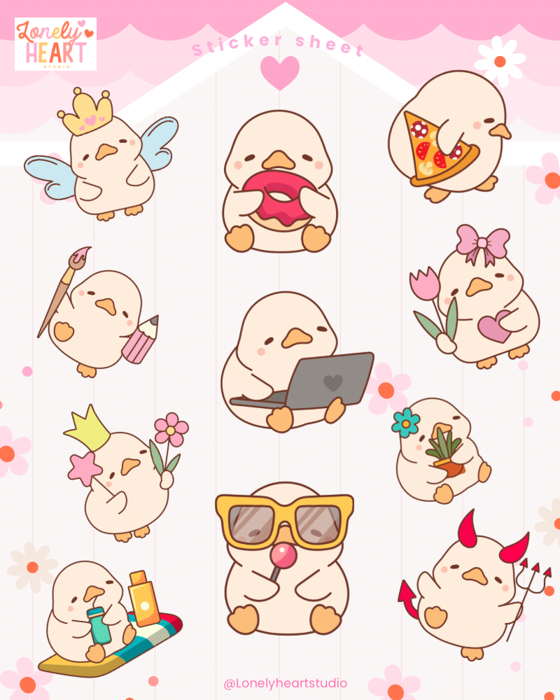 Duckies cute collection sticker sheet - 11 cute stickers