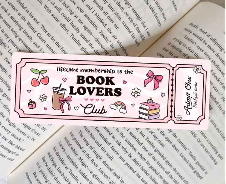 🎟️ Lifetime Membership – Book Lovers Club Admit One Bookmark 🎀☕