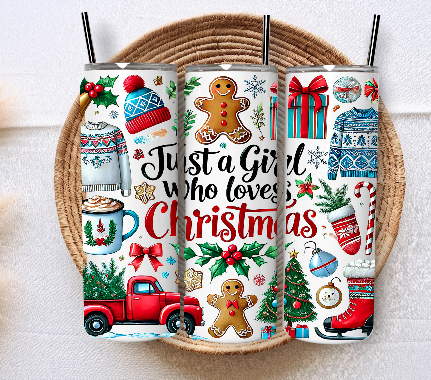 Christmas 20oz Tumbler – Festive Stainless Steel Insulated with metal straw - perfect for hot and cold drinks