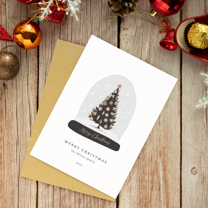 Personalised Christmas Tree Snow Globe Card: Family Holiday Card