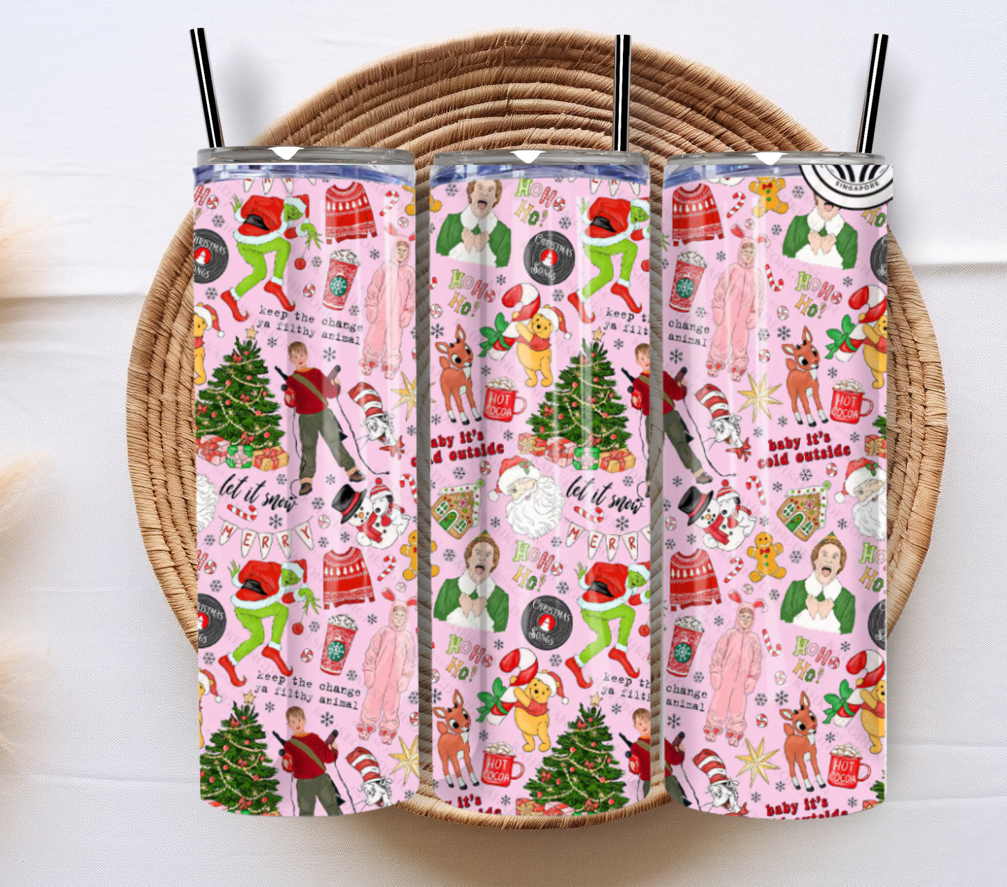 Christmas 20oz Tumbler – Festive Stainless Steel Insulated with metal straw - perfect for hot and cold drinks