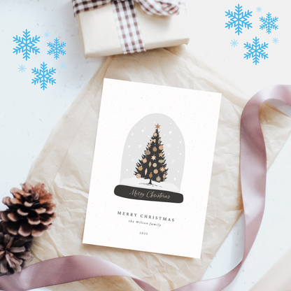 Personalised Christmas Tree Snow Globe Card: Family Holiday Card