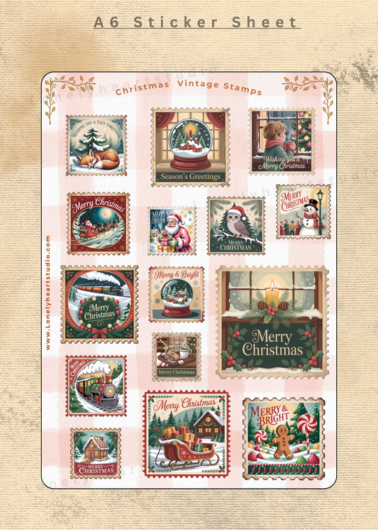 Christmas Vintage Stamps A6 Sticker Sheet