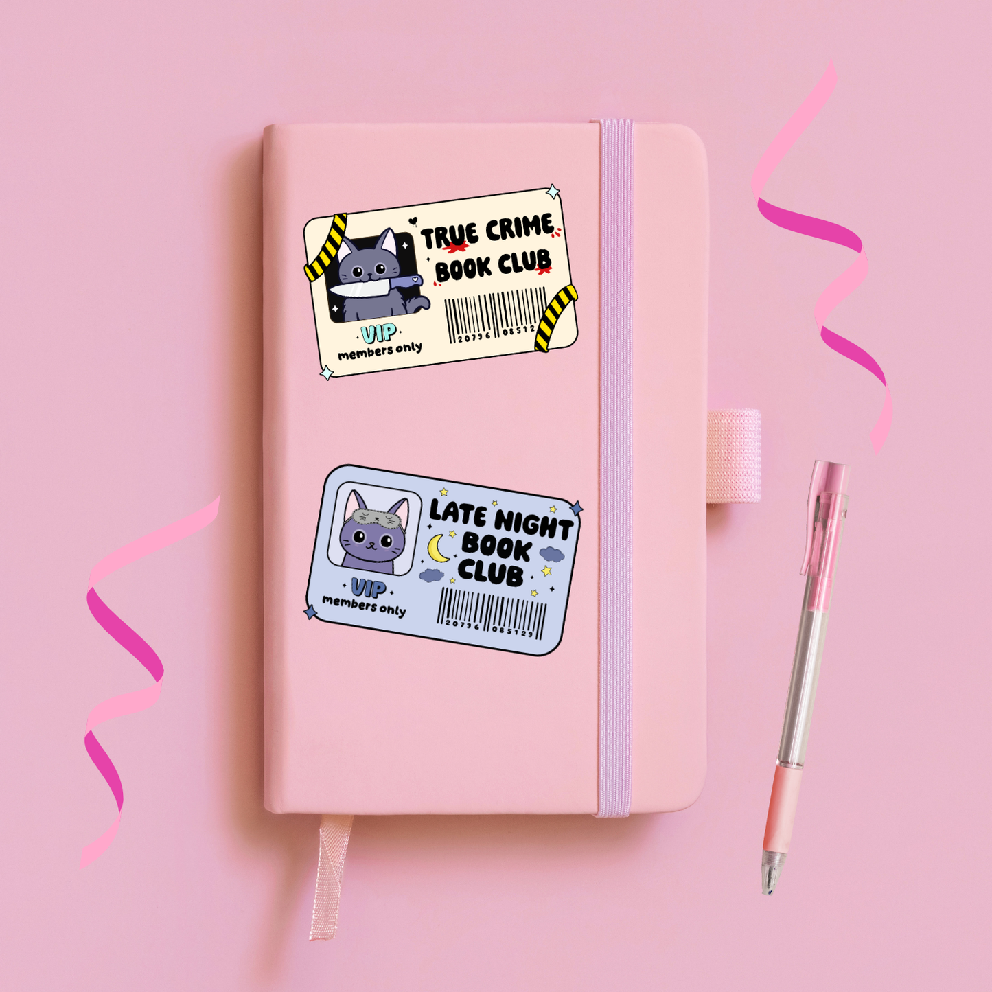 Book Club Membership card Vinyl Stickers - Late Night, True Crime, Romance and Smutty
