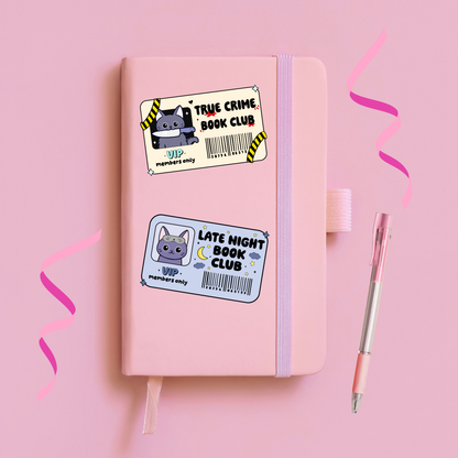 Book Club Membership card Vinyl Stickers - Late Night, True Crime, Romance and Smutty