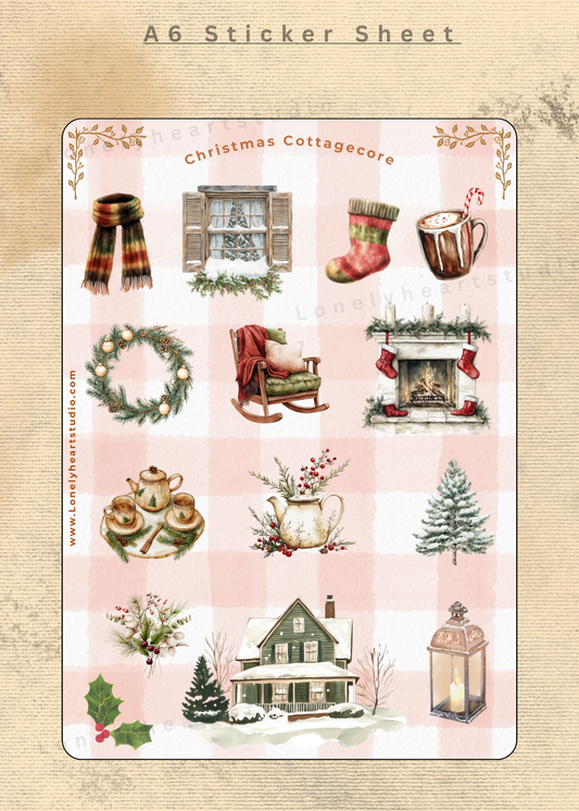 Christmas Cozy Cottagecore A6 Sticker Sheet