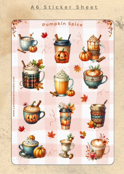 Pumpkin Spice seasonal A6 Sticker Sheet