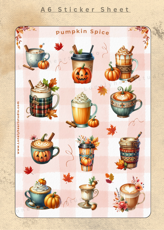 Pumpkin Spice seasonal A6 Sticker Sheet