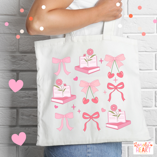 Coquette Girly Bow & Book Tote bag