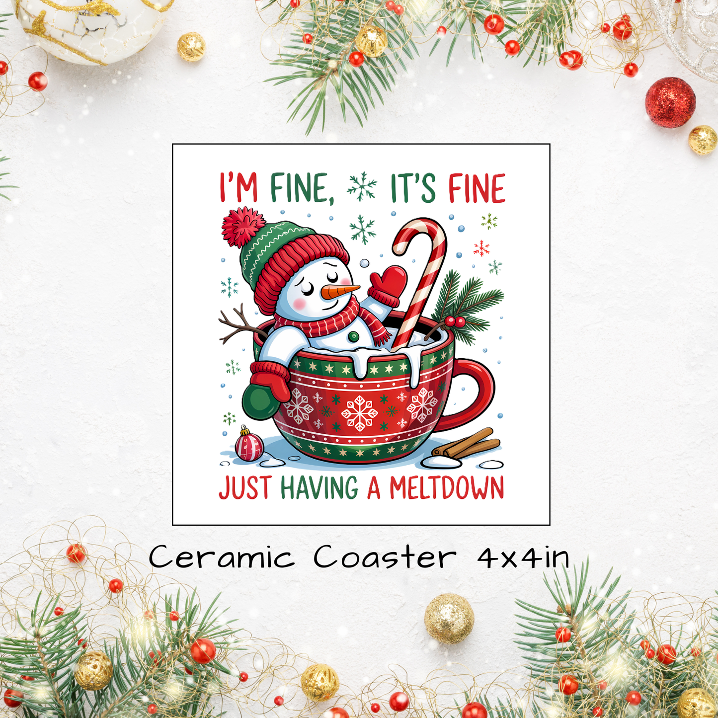 Christmas Themed Ceramic Square Coasters 4 x 4 inches - 10 designs to choose from