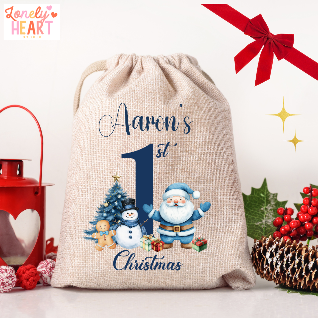 🎄 Personalised 1st Christmas Santa Sack – Baby’s First Christmas Gift Bag - Medium or Large