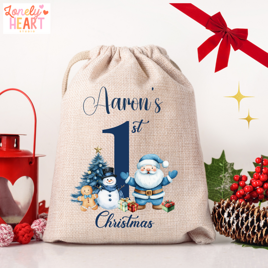 🎄 Personalised 1st Christmas Santa Sack – Baby’s First Christmas Gift Bag - Medium or Large