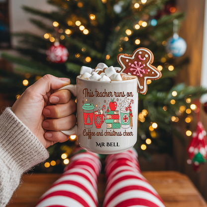 🎅 Personalised Teacher Christmas Mug – 11oz Ceramic Coffee Cup – Santa’s Favourite