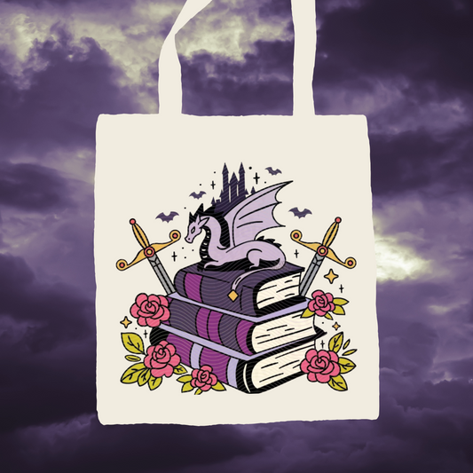 Fantasy Dragon Bookish Tote Bag | Long Handle