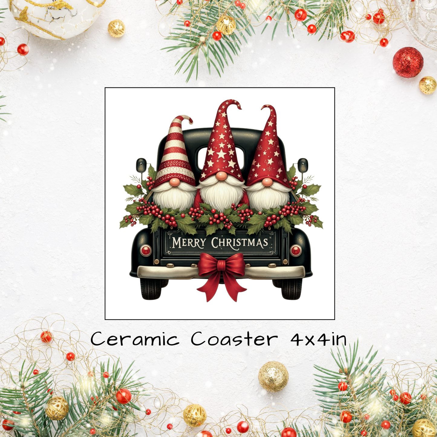 Christmas Themed Ceramic Square Coasters 4 x 4 inches - 10 designs to choose from