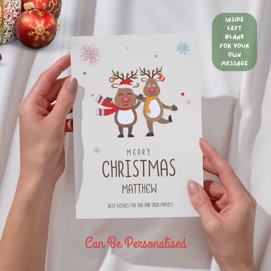 Personalised Merry Christmas Card | Cute Dancing Reindeer Christmas Card | Funny Custom Holiday Card for Friends, Kids, Him or Her