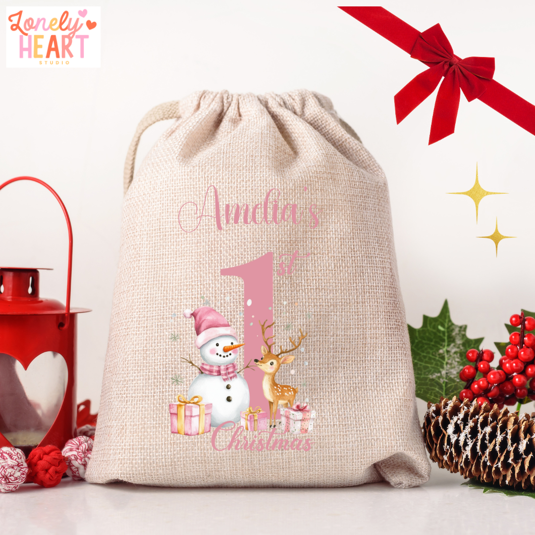 🎄 Personalised 1st Christmas Santa Sack – Baby’s First Christmas Gift Bag - Medium or Large