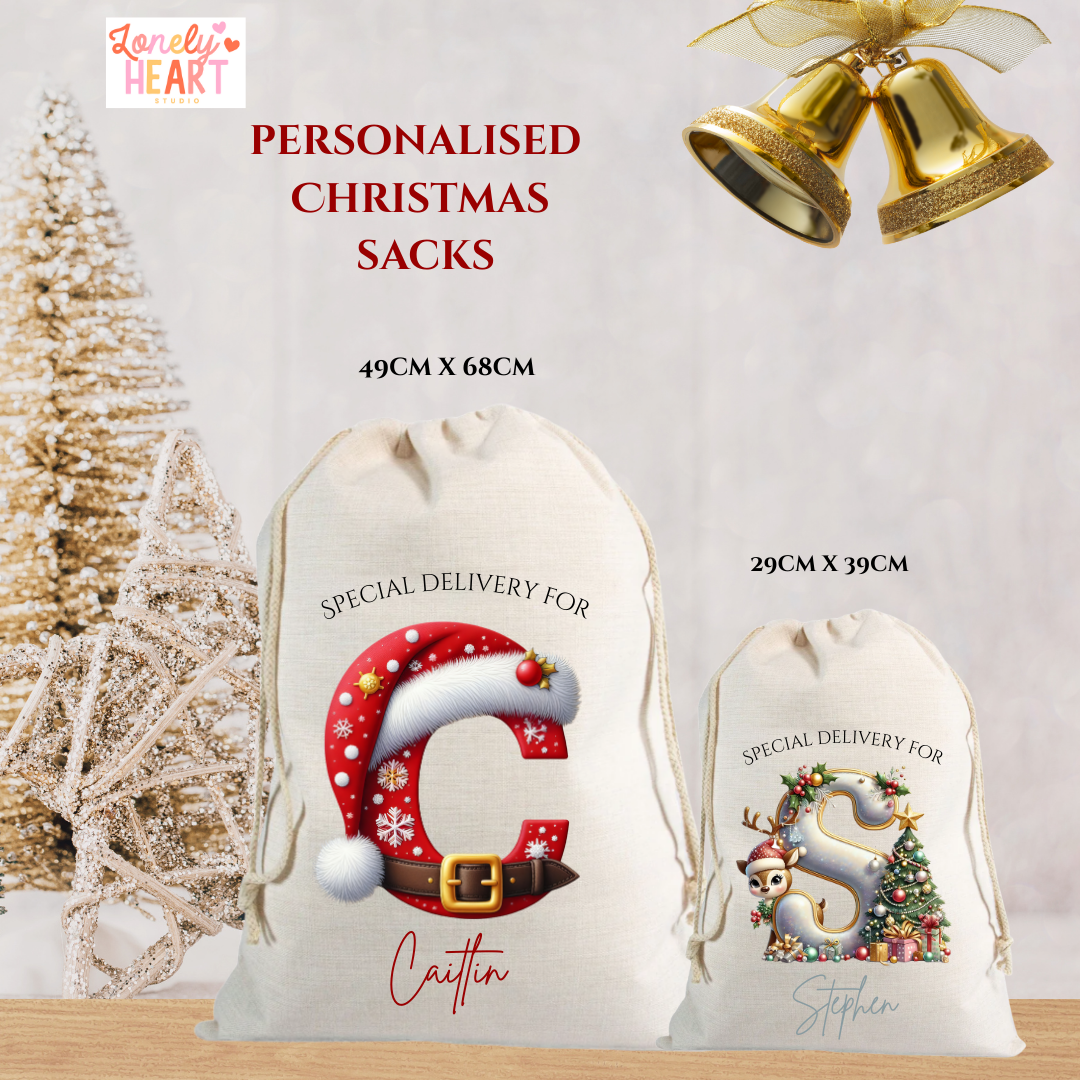 🎄 Personalised Initial Christmas Santa Sack – Christmas Gift Bag