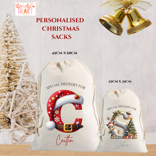 🎄 Personalised Initial Christmas Santa Sack – Christmas Gift Bag