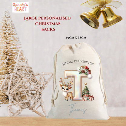 🎄 Personalised Initial Christmas Santa Sack – Christmas Gift Bag