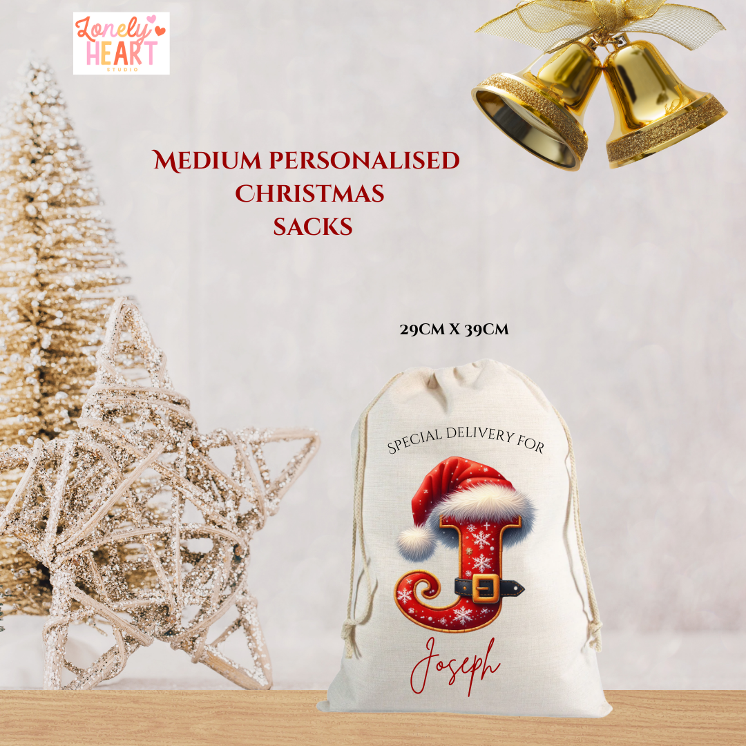 🎄 Personalised Initial Christmas Santa Sack – Christmas Gift Bag