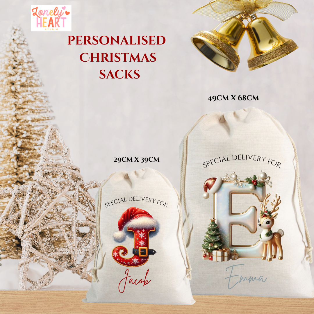 🎄 Personalised Initial Christmas Santa Sack – Christmas Gift Bag
