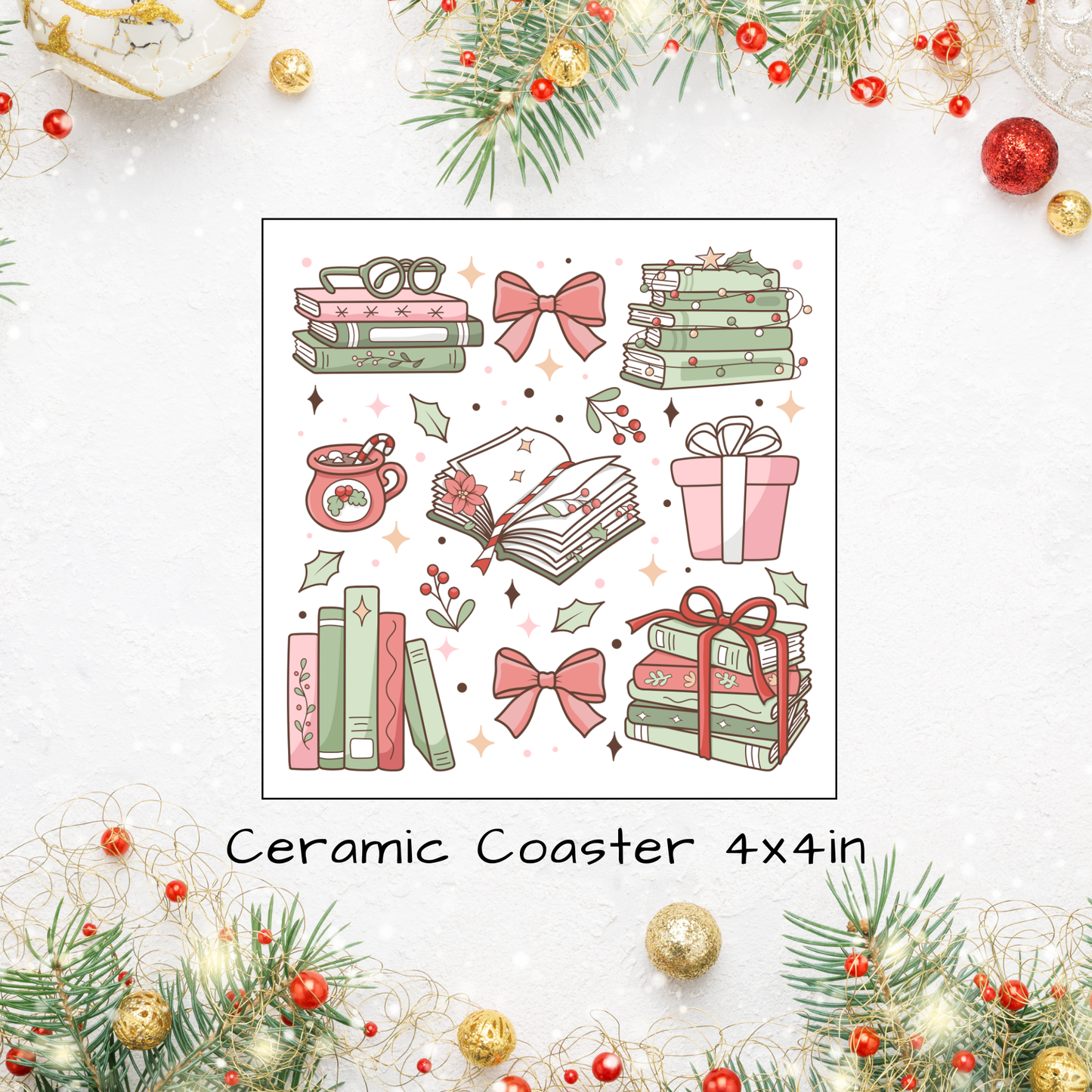 Christmas Themed Ceramic Square Coasters 4 x 4 inches - 10 designs to choose from