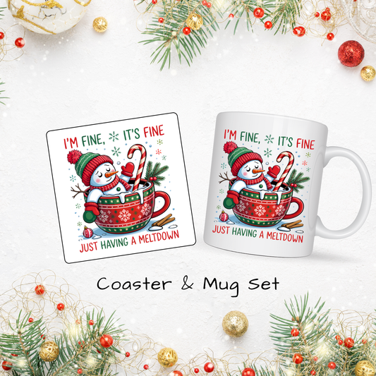 Christmas Mug & Coaster Set - Ceramic Square Coasters 4 x 4 inches plus matching 11oz Mug