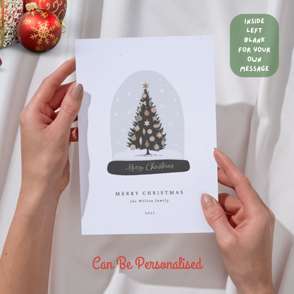 Personalised Christmas Tree Snow Globe Card: Family Holiday Card