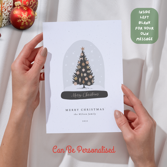 Personalised Christmas Tree Snow Globe Card: Family Holiday Card