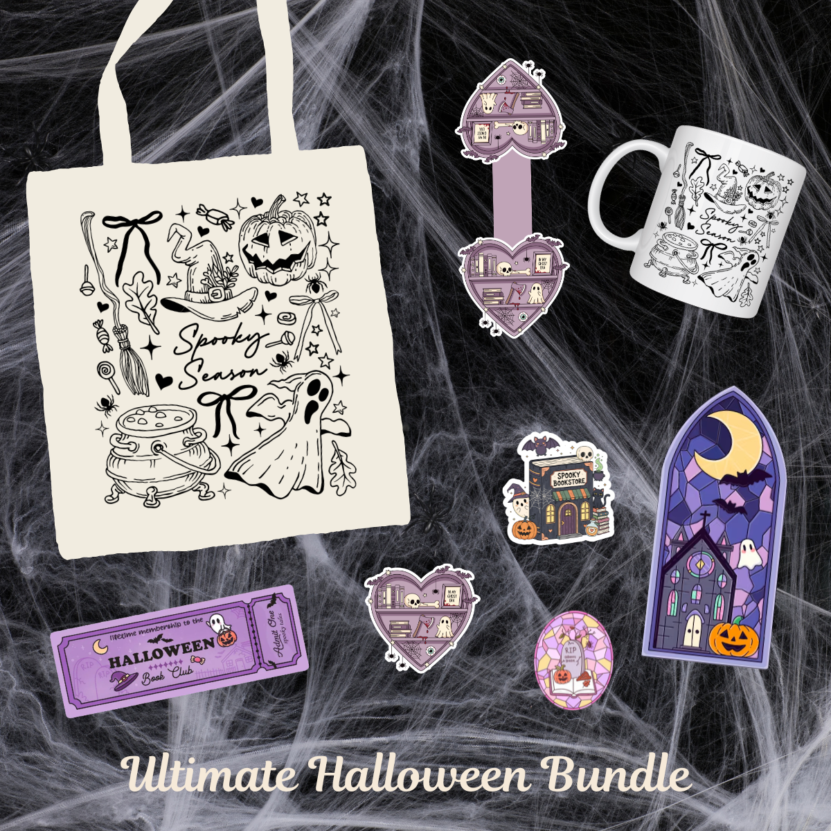 Halloween Collection Bundles - Tote, mugs, Bookmarks and Stickers