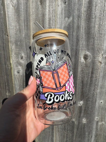 Bookish 16oz Glass Libbey can with glass straw