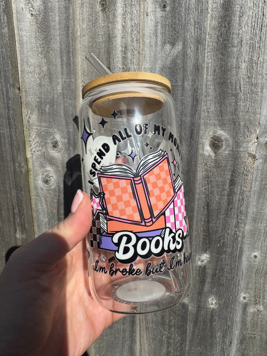 Bookish 16oz Glass Libbey can with glass straw