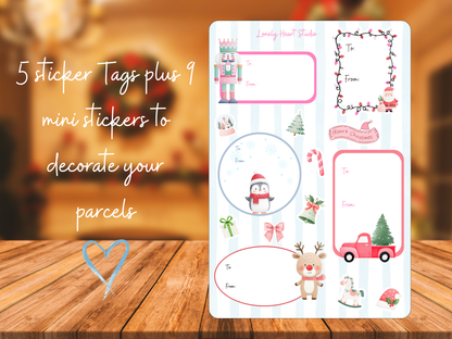 Christmas Holiday Sticker Gift Tags sheet - Cute, Seasonal Tags