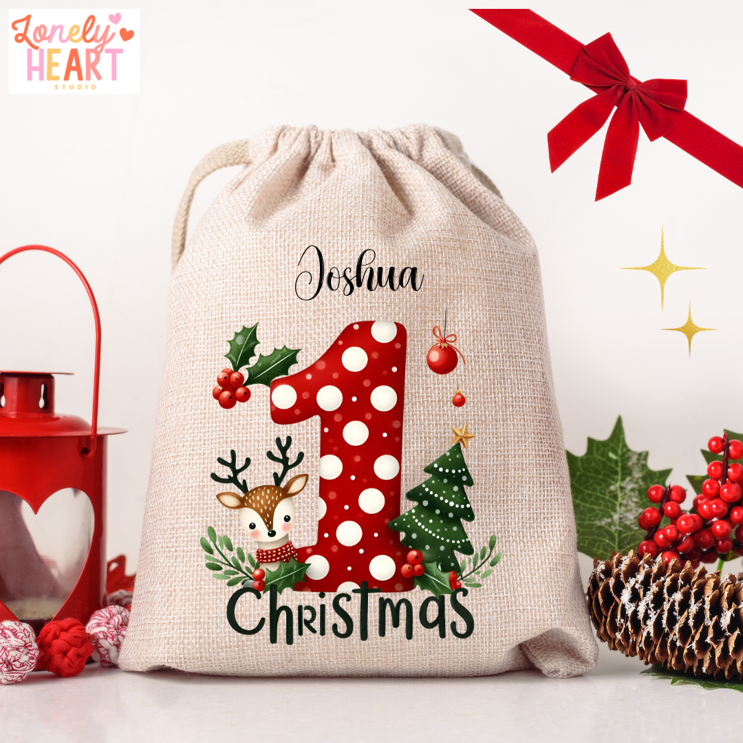 🎄 Personalised 1st Christmas Santa Sack – Baby’s First Christmas Gift Bag - Medium or Large