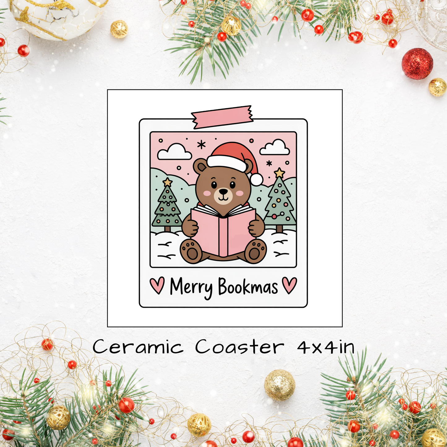 Christmas Themed Ceramic Square Coasters 4 x 4 inches - 10 designs to choose from