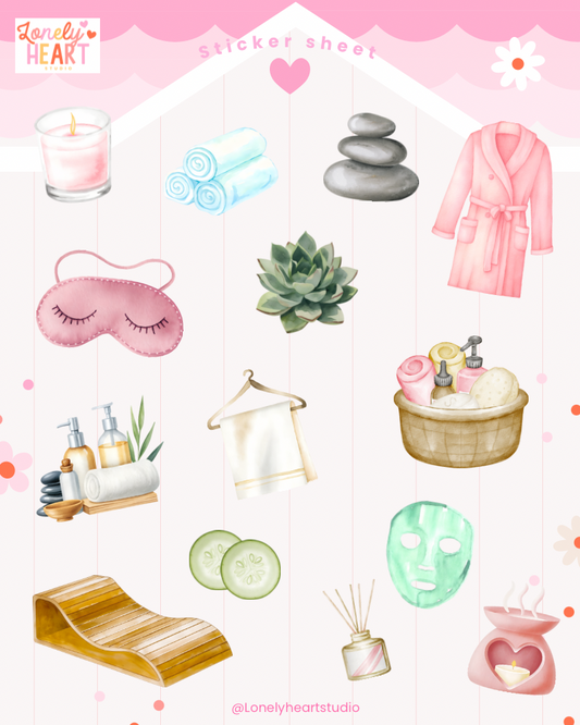 Spa Day cute collection sticker sheet - 14 cute stickers