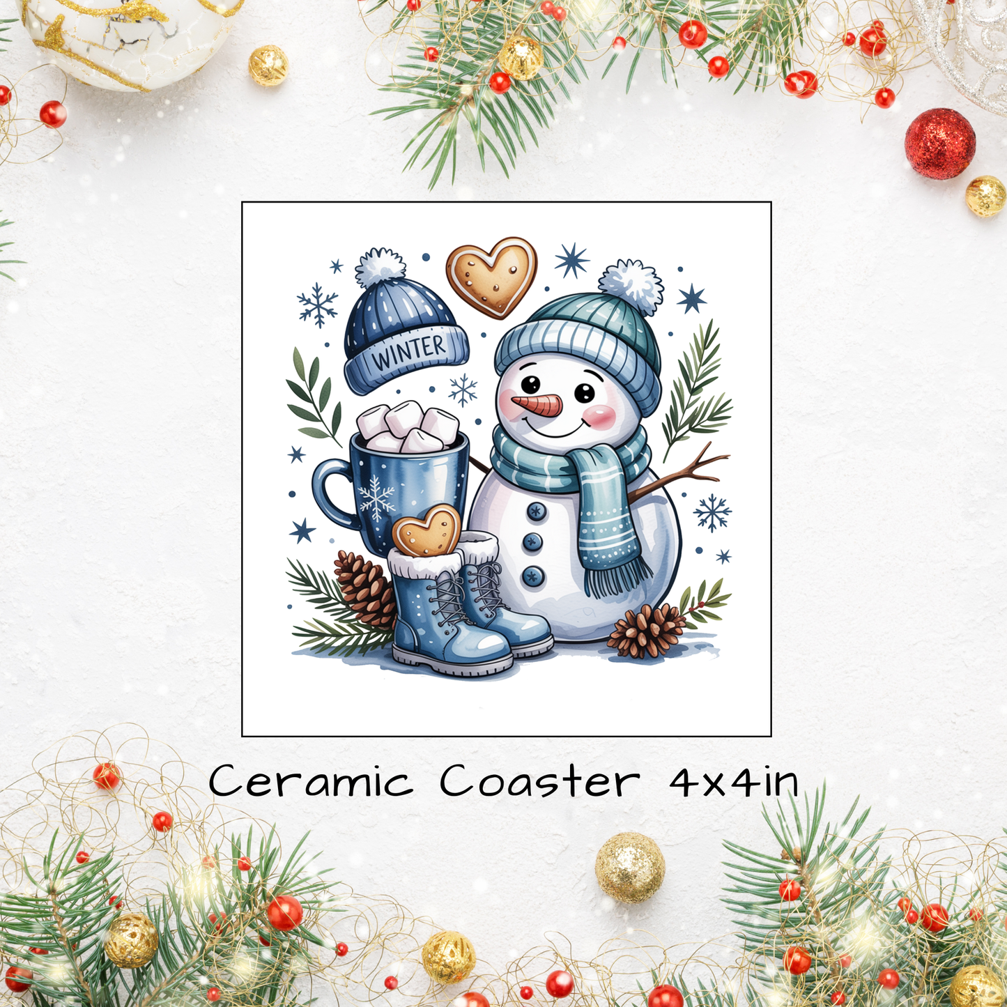 Christmas Themed Ceramic Square Coasters 4 x 4 inches - 10 designs to choose from