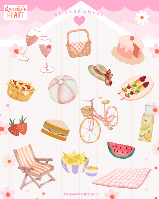 Romantic Picnic cute collection sticker sheet - 15 cute stickers